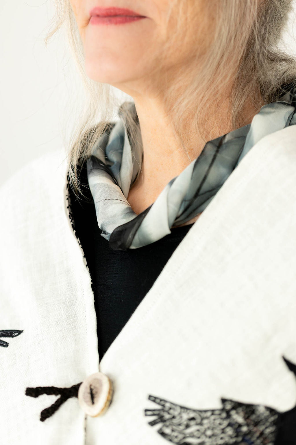 Crow Feathers Hand-Painted Silk Scarf
