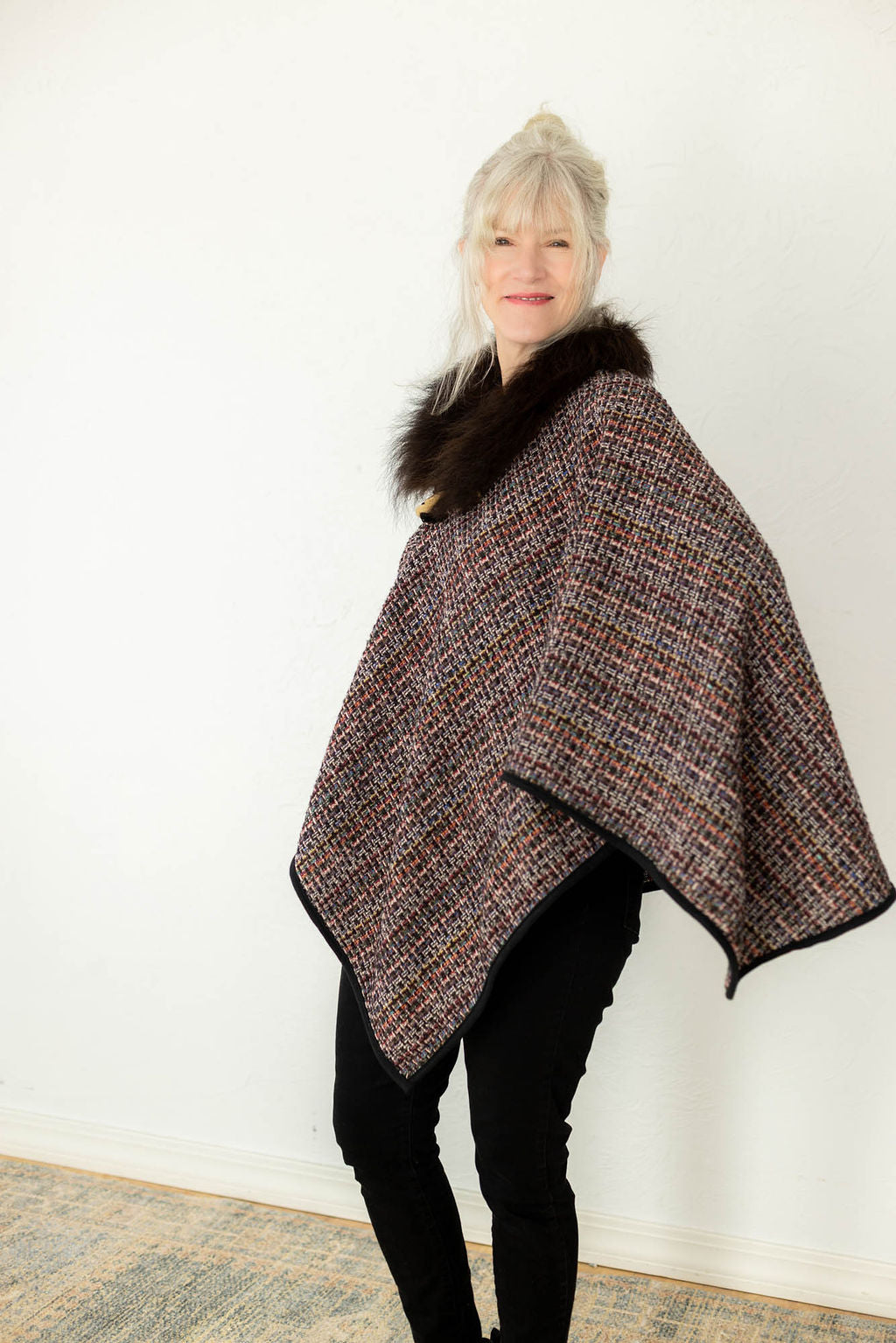 Summer Sunset Woven Bison Trimmed Cape