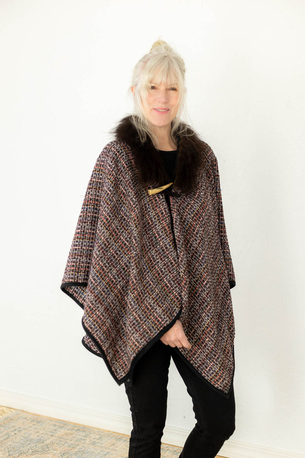 Summer Sunset Woven Bison Trimmed Cape