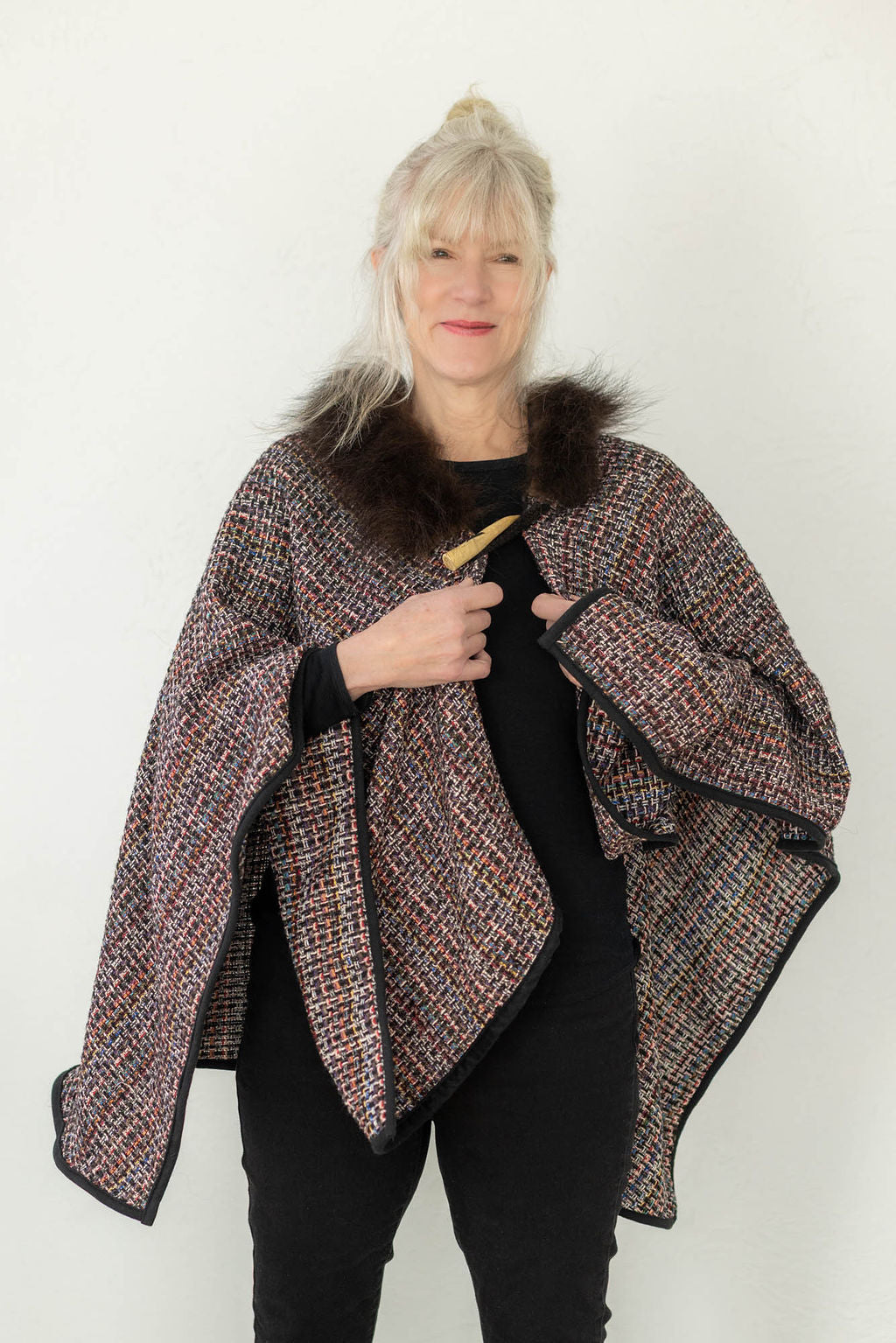 Summer Sunset Woven Bison Trimmed Cape