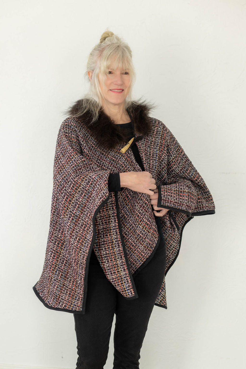 Summer Sunset Woven Bison Trimmed Cape