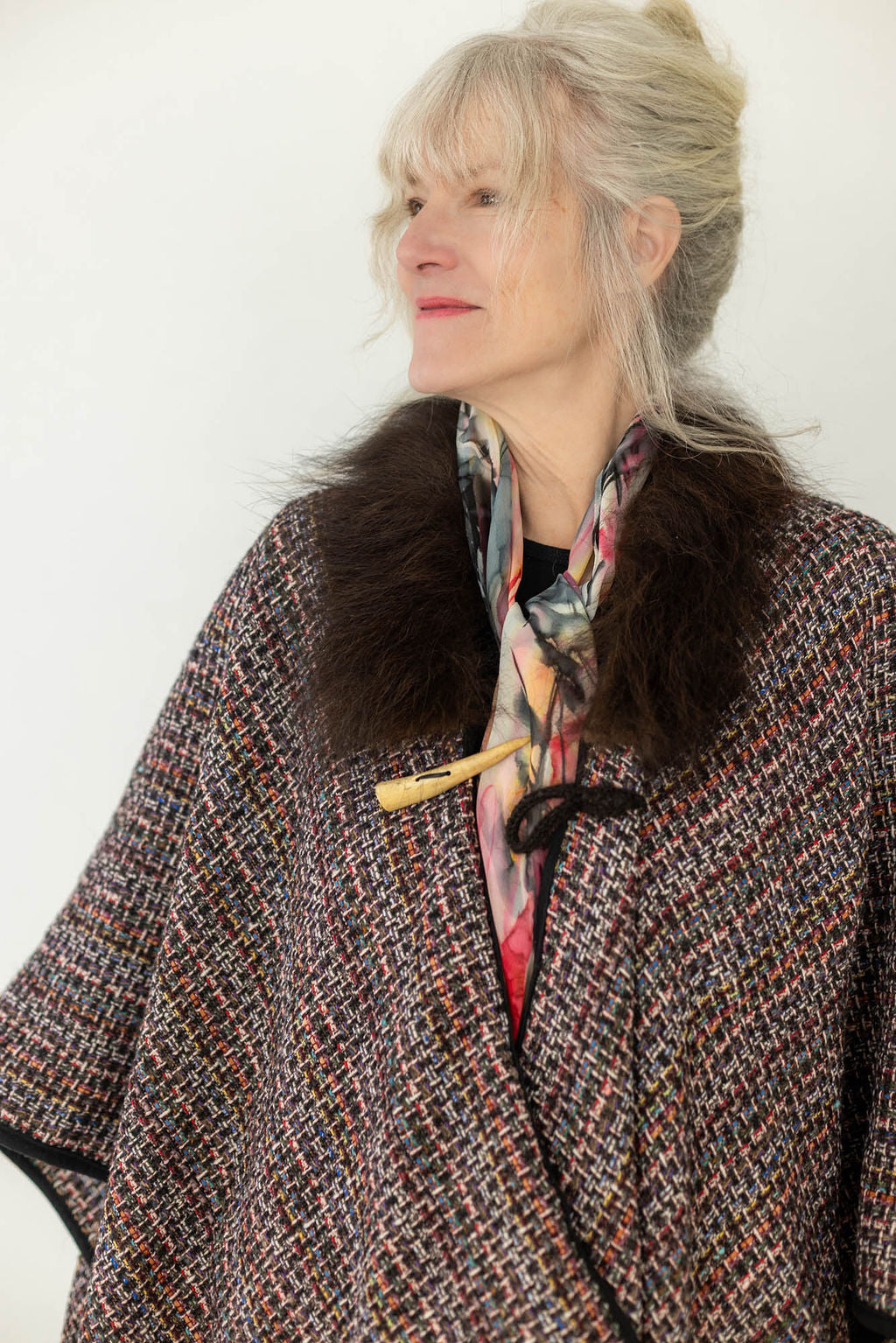 Summer Sunset Woven Bison Trimmed Cape
