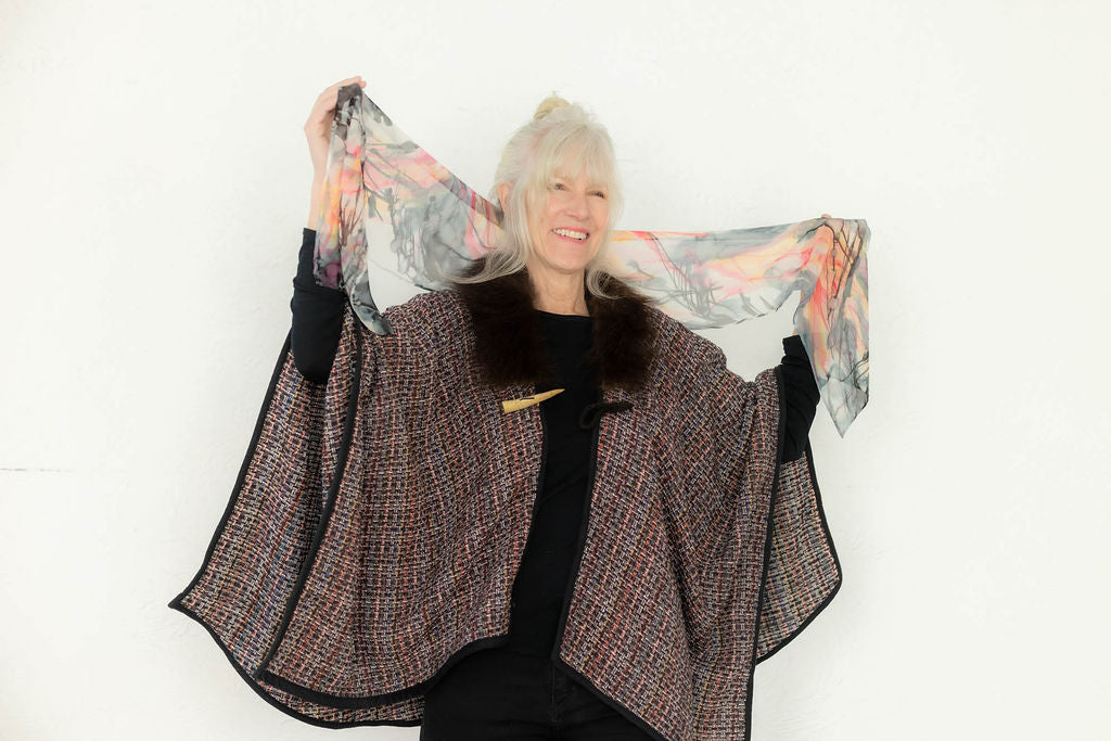 Summer Sunset Woven Bison Trimmed Cape