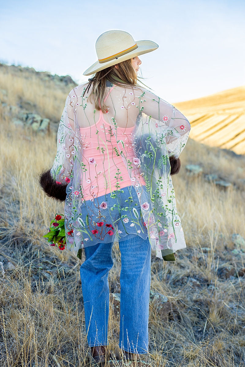 Wildflower Embroidered Bison Trimmed Duster