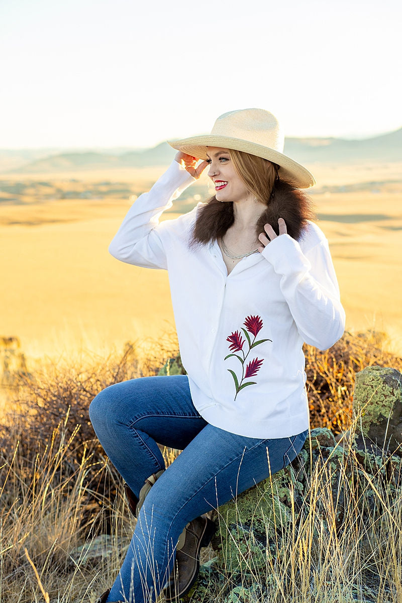 Indian Paintbrush Bison Trimmed Sweater