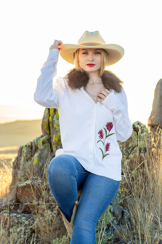 Indian Paintbrush Bison Trimmed Sweater