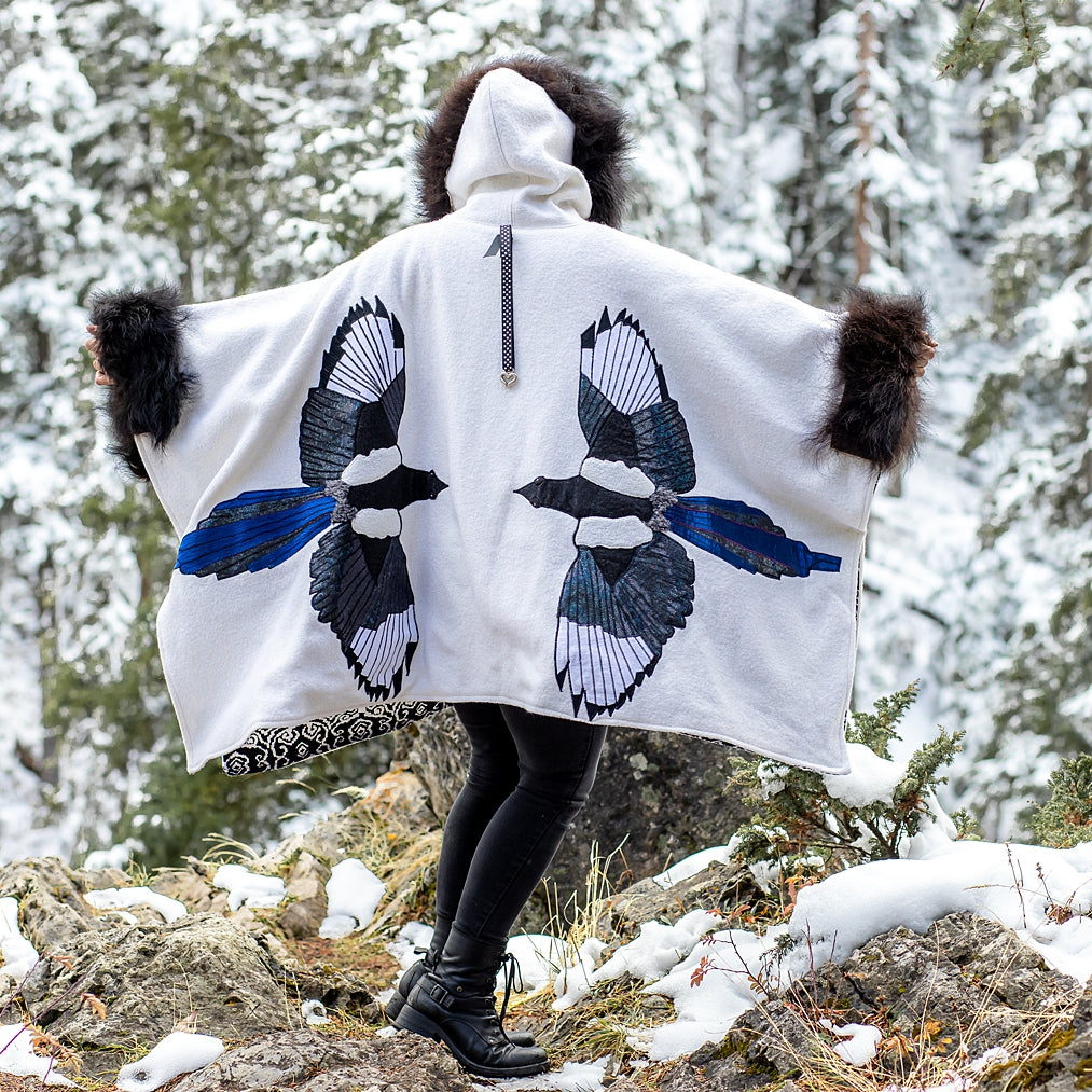 Magpies and Antlers Bison Trimmed Wool Cape