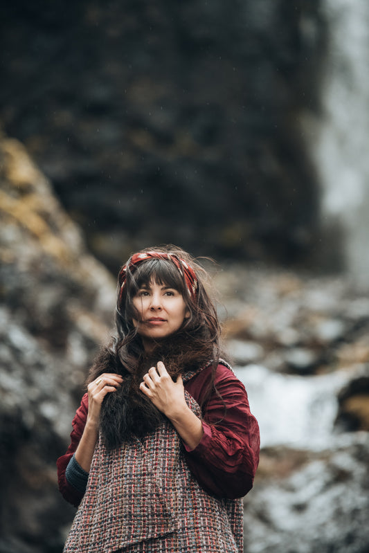 Woven Sunset Bison Trimmed Vest